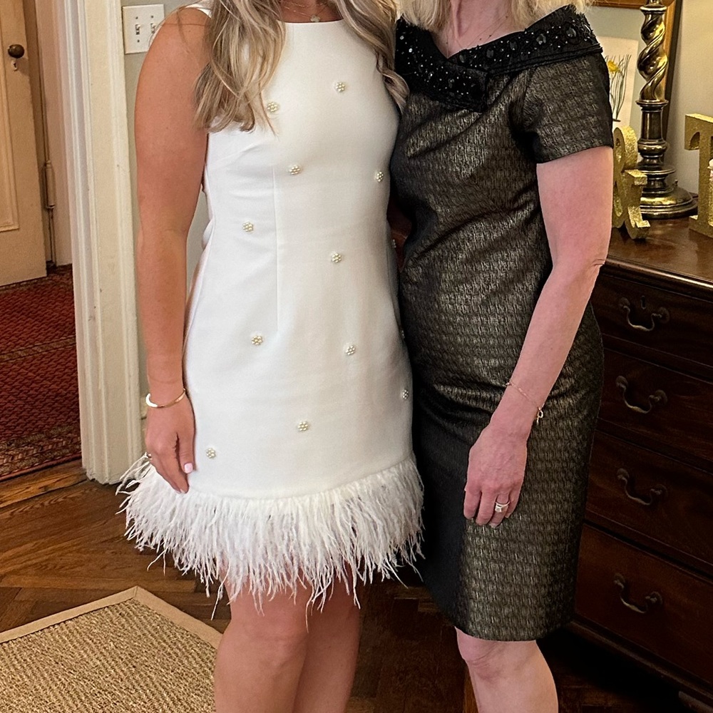 Likely White Mini Dress with Feathers